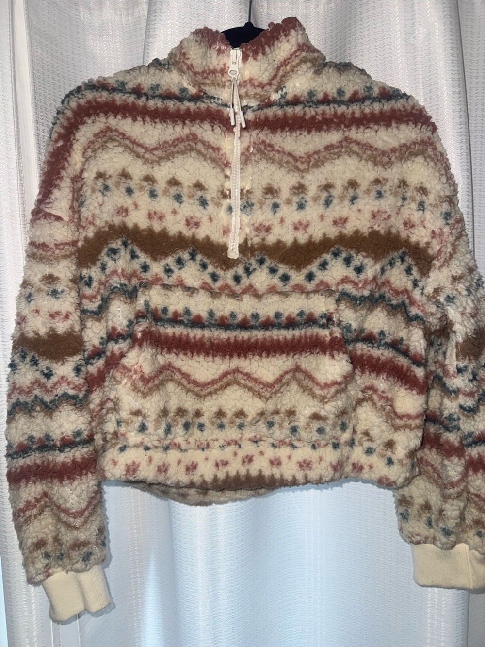 Cozy Cream Patterned Sherpa Pullover girls large 12 sweater